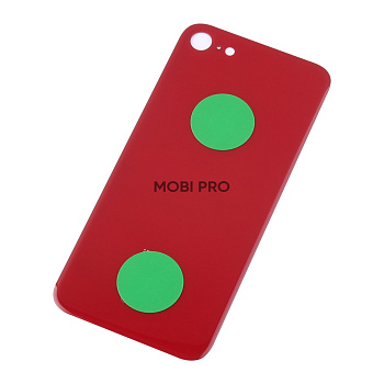 Задняя крышка для iPhone 8 Красный (стекло, монолит, широкий вырез под камеру, логотип) - Премиум