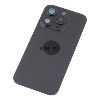 Задняя крышка для iPhone 15 Pro в сборе со стеклом камеры Черный (стекло, монолит, MagSafe, логотип) - Премиум