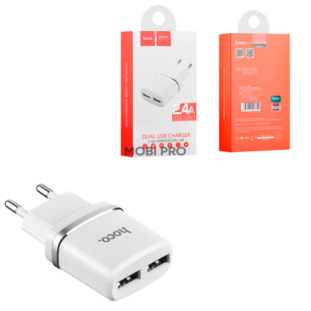 Сетевое зарядное устройство USB Hoco C12 (12W, 2 порта) Белый