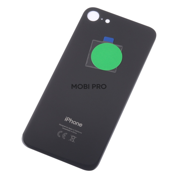 Задняя крышка для iPhone 8 Черный (стекло, монолит, широкий вырез под камеру, логотип) - Премиум