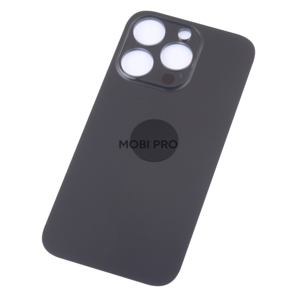 Задняя крышка для iPhone 14 Pro Черный (стекло, монолит, широкий вырез под камеру, логотип) - Премиум