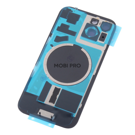 Задняя крышка для iPhone 15 в сборе со стеклом камеры Черный (стекло, монолит, MagSafe, логотип) - Премиум