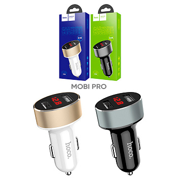 Автомобильное зарядное устройство USB Hoco Z26 (10.5W, 2 порта, с дисплеем) Черный