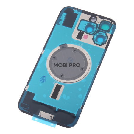 Задняя крышка для iPhone 16 Pro Max в сборе со стеклом камеры Черный (стекло, монолит, MagSafe, логотип) - Премиум