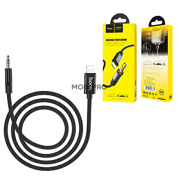 Кабель AUX [3.5 mm - Lightning] Hoco UPA-13 (оплетка ткань) Черный