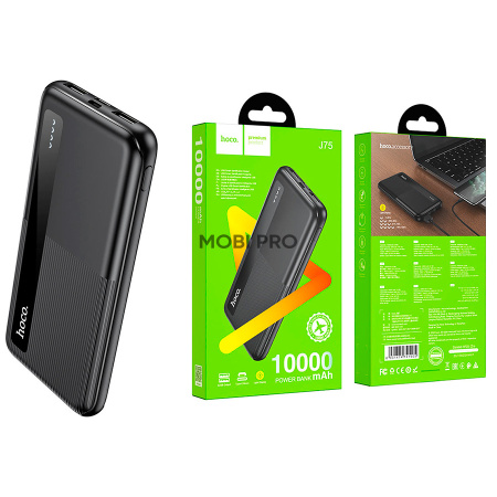 Внешний Аккумулятор (Power Bank) Hoco J75 10000 mAh ( 10W, 2USB, MicroUSB, Type-C ) Черный