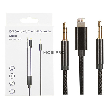 Кабель AUX - 2 в 1 "3,5 мм" Jack - Lightning JH-039 Черный