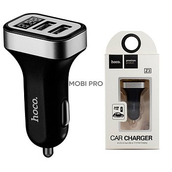 Автомобильное зарядное устройство USB Hoco Z3 (15.5W, 2 порта, с дисплеем) Черный