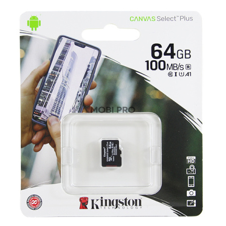 Карта памяти MicroSDXC 64GB Class 10 Kingston Canvas Select Plus A1 100MB/s без адаптера