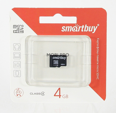 Карта памяти MicroSDHC 4GB Class 4 Smartbuy без адаптера