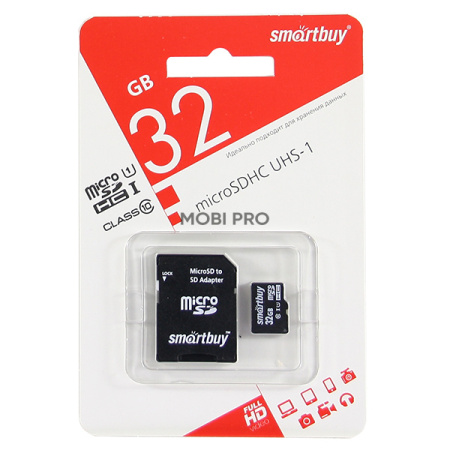 Карта памяти MicroSDHC 32GB Class 10 Smartbuy UHS-I + SD адаптер