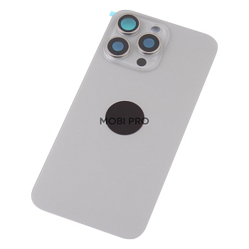 Задняя крышка для iPhone 15 Pro Max в сборе со стеклом камеры Серый (стекло, монолит, MagSafe, логотип) - Премиум