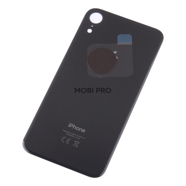 Задняя крышка для iPhone Xr Черный (стекло, монолит, широкий вырез под камеру, логотип) - Премиум