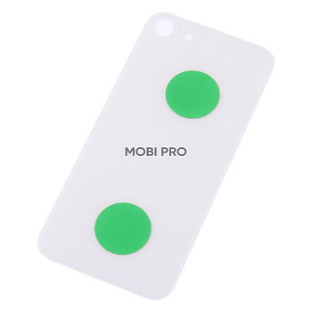 Задняя крышка для iPhone 8 Белый (стекло, монолит, широкий вырез под камеру, логотип) - Премиум