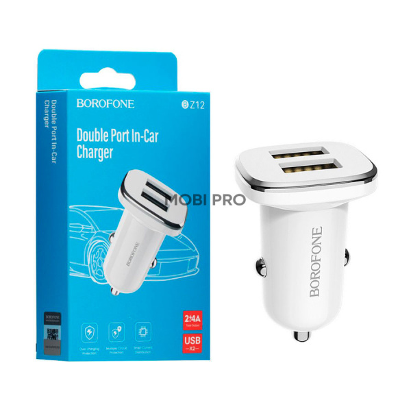 Автомобильное зарядное устройство USB Borofone BZ12 (12W, 2USB) Белый