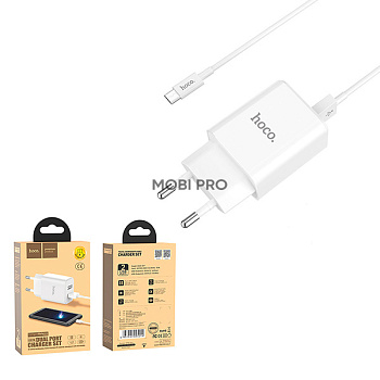 Сетевое зарядное устройство USB Hoco C62A (10.5W, 2 порта, кабель MicroUSB) Белый