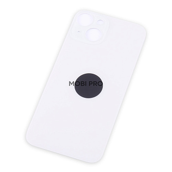 Задняя крышка для iPhone 14 Белый (стекло, широкий вырез под камеру, логотип)