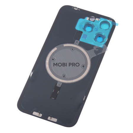 Задняя крышка для iPhone 15 Pro Max в сборе со стеклом камеры Черный (стекло, монолит, MagSafe, логотип) - Премиум